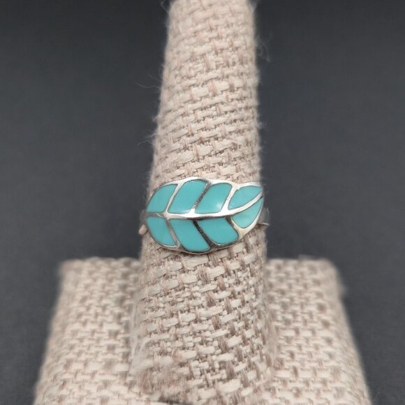 Jewelry - Size 9 Sterling Silver Enamel Leaf Nature Band Ring A6846